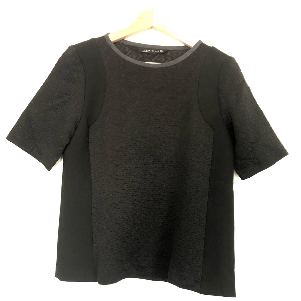 Zara Black Textured Short Sleeve Top